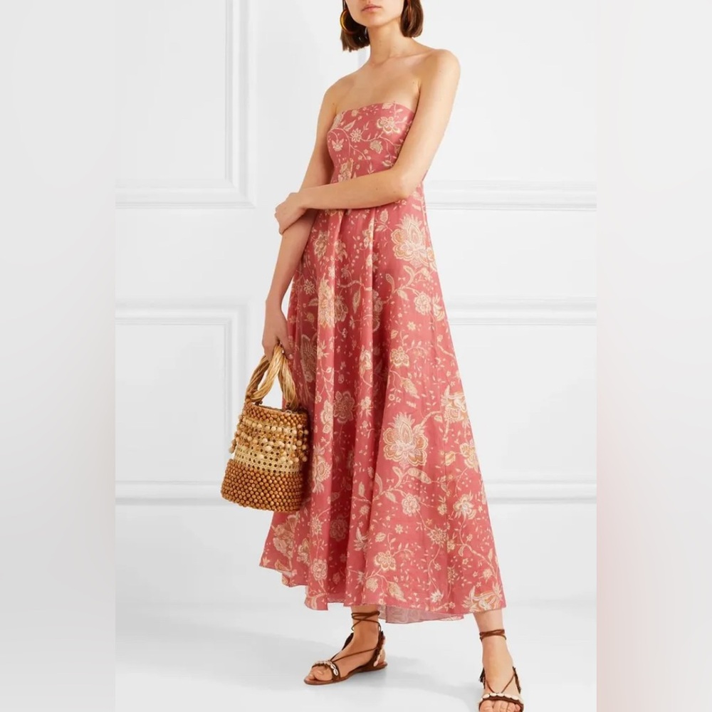 Zimmermann NWT Soft Red Paisley Linen Veneto Dress with Optional Straps Size 6